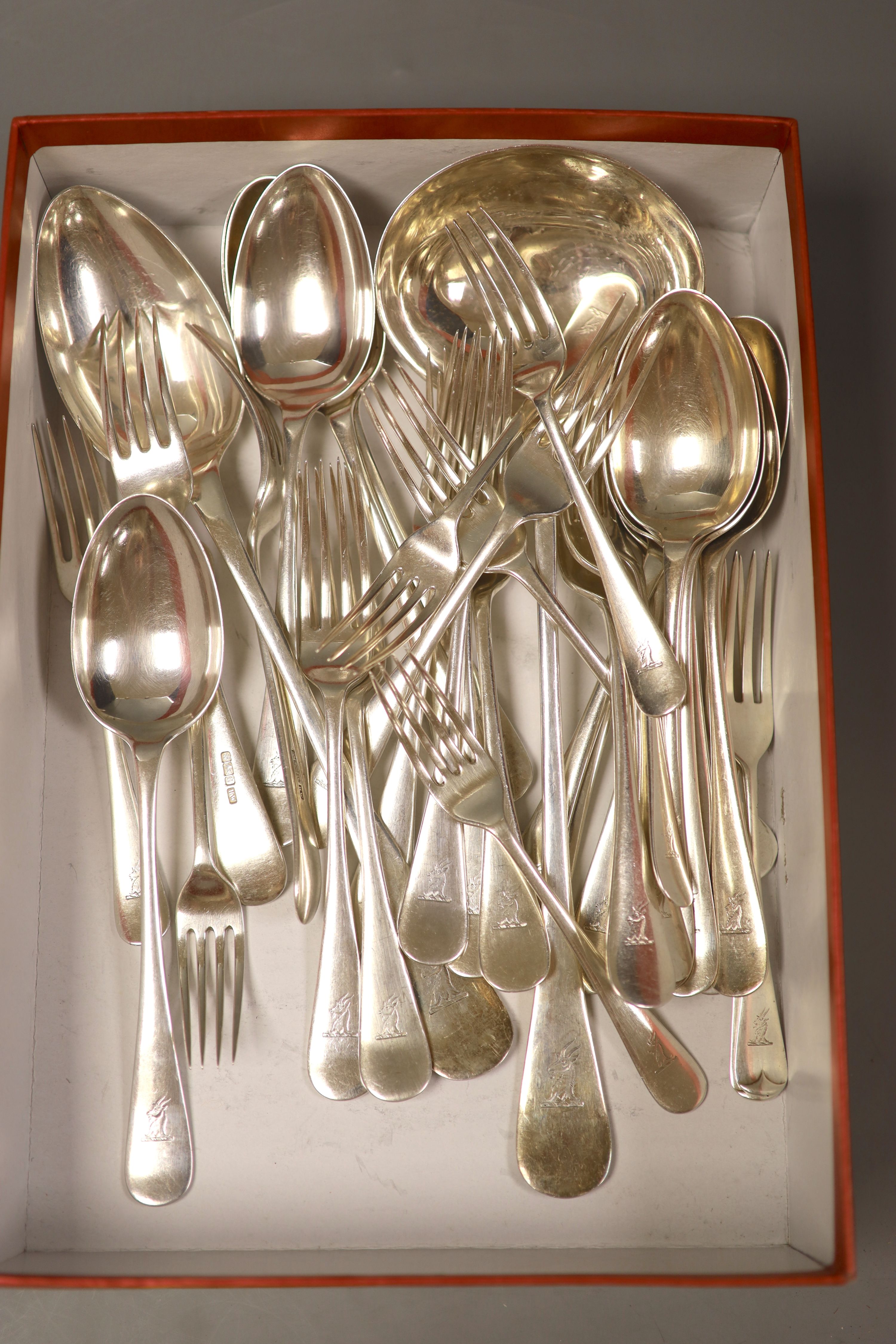 A part canteen of Edwardian silver Old English pattern flatware, Lee & Wigfull, Sheffield. 1905